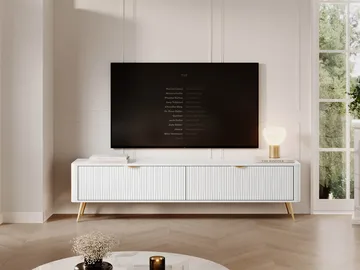 Forba Gulvstående Tv-bænk 200 cm med Opbevaring i Malet Træ - Hvid - Møbler - TV borde & mediemøbler - TV-borde