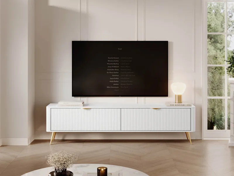 Forba Gulvstående Tv-bænk 200 cm med Opbevaring i Malet Træ - Hvid - Møbler - TV borde & mediemøbler - TV-borde