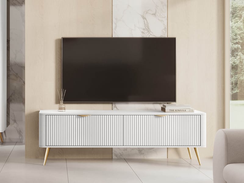 Forba Rektangulær Tv-bænk 164 cm med Opbevaring i Malet Træ - Hvid - Møbler - TV borde & mediemøbler - TV-borde
