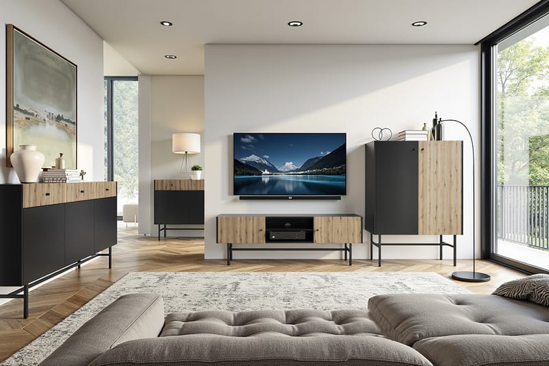 Francisca TV-bænk 155 cm - Sort/Eg - Møbler - TV borde & mediemøbler - TV-borde