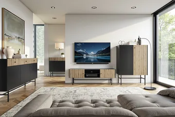 Francisca TV-bænk 155 cm - Sort/Eg - Møbler - TV borde & mediemøbler - TV-borde