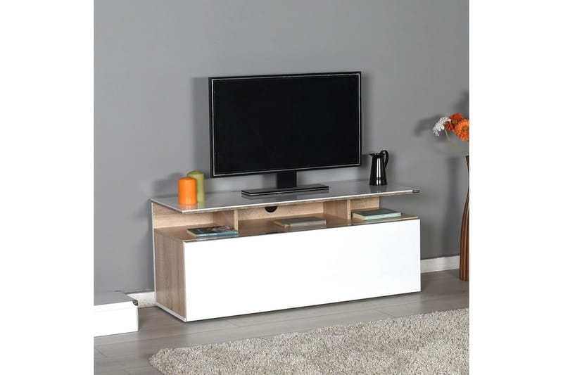 Galnor Tv-bænk 117 cm - Mellemfarvet træ/Hvid - Møbler - TV borde & mediemøbler - TV-borde