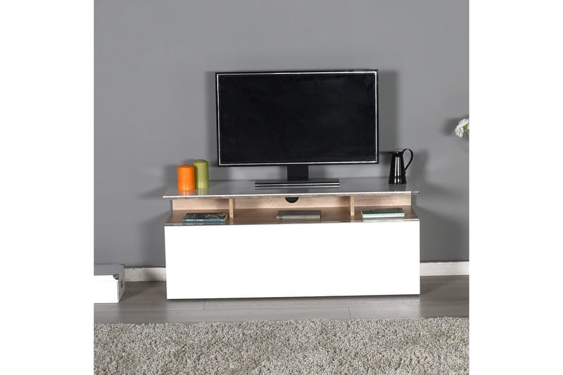 Galnor Tv-bænk 117 cm - Mellemfarvet træ/Hvid - Møbler - TV borde & mediemøbler - TV-borde