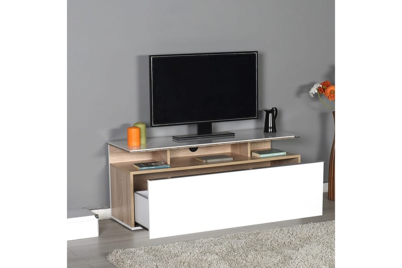 Galnor Tv-bænk 117 cm - Mellemfarvet træ/Hvid - Møbler - TV borde & mediemøbler - TV-borde