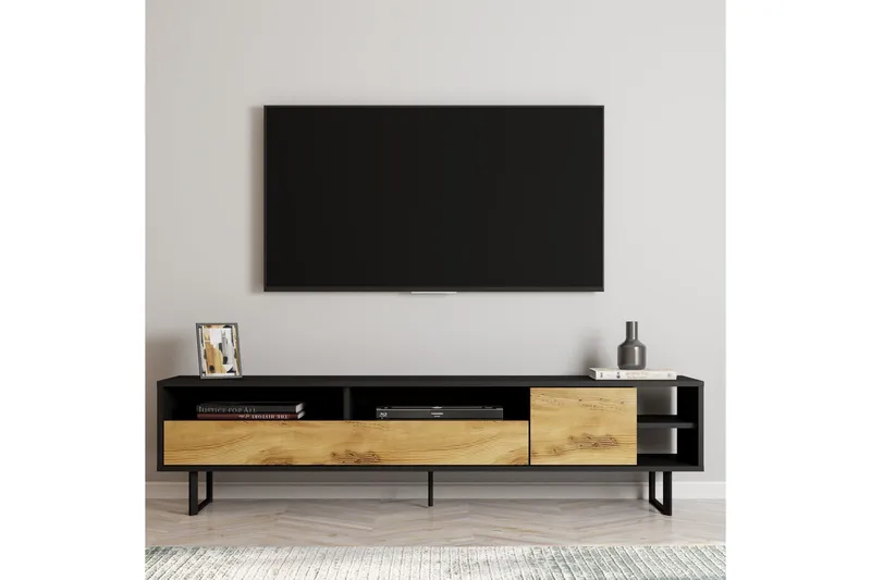 Gazali Fritstående Tv-bord 180 cm med Opbevaring i Eg, Sort|Brun