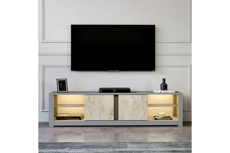 Griselda TV-bord 180 cm - Grå/Travertin - Møbler - TV borde & mediemøbler - TV-borde