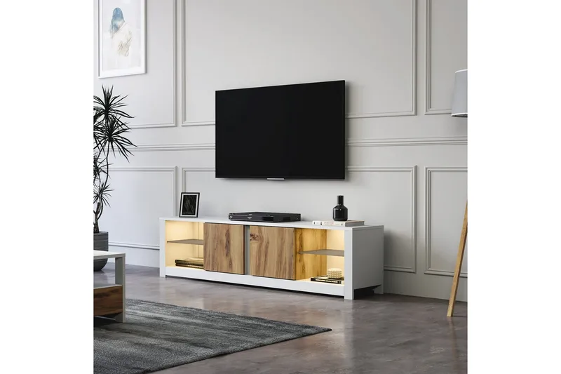 Griselda TV-bord 180 cm - Hvid/Eg - Møbler - TV borde & mediemøbler - TV-borde