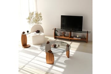 Guinn Fritstående Tv-bord 160 cm med Opbevaring i Træ med Glasplade - Brun - Møbler - TV borde & mediemøbler - TV-borde