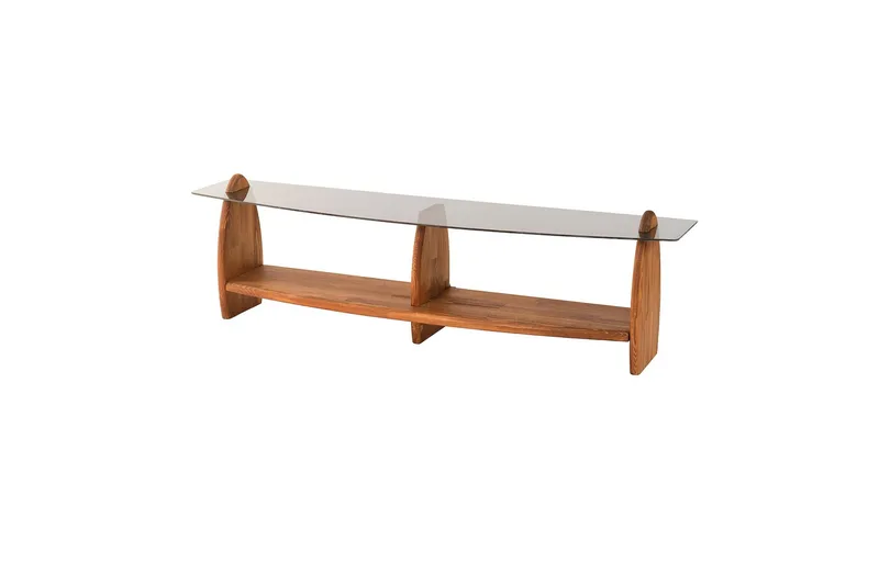 Guinn Fritstående Tv-bord 160 cm med Opbevaring i Træ med Glasplade, Brun