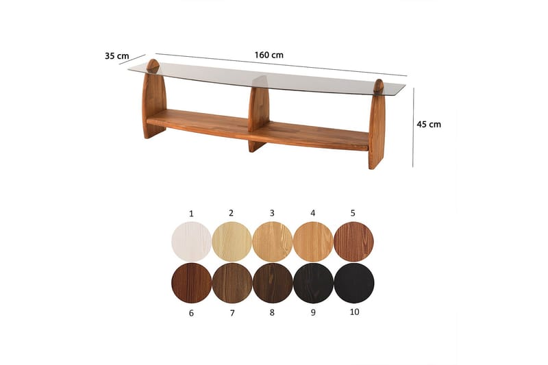 Guinn Fritstående Tv-bord 160 cm med Opbevaring i Træ med Glasplade - Brun - Møbler - TV borde & mediemøbler - TV-borde