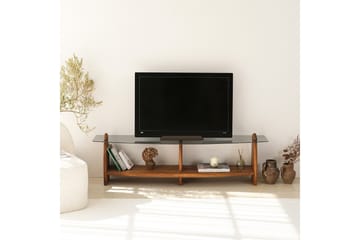 Guinn Fritstående Tv-bord 160 cm med Opbevaring i Træ med Glasplade - Brun - Møbler - TV borde & mediemøbler - TV-borde