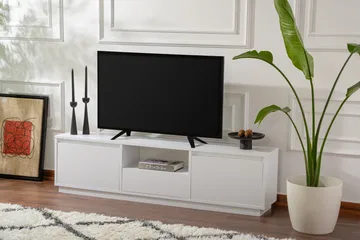 Gulliver Gulvstående Tv Bænk 160 cm med Opbevaring i Malet Træ - Hvid - Møbler - TV borde & mediemøbler - TV-borde
