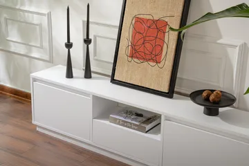 Gulliver Gulvstående Tv Bænk 160 cm med Opbevaring i Malet Træ - Hvid - Møbler - TV borde & mediemøbler - TV-borde