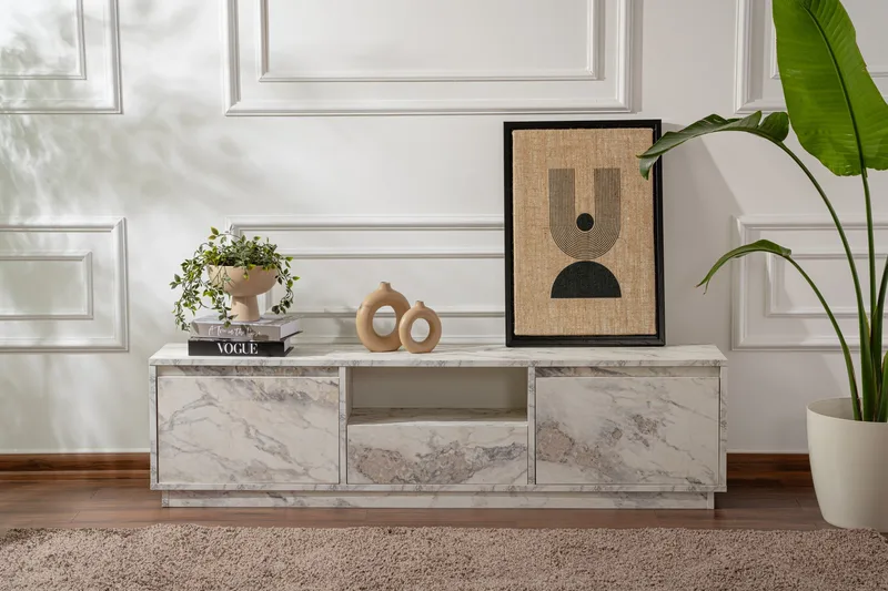 Gulliver Tv-bænk 160x30 cm - Lys Beige/Marmor - Møbler - TV borde & mediemøbler - TV-borde