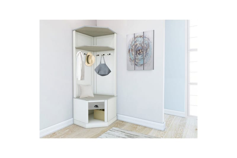 Højskab Toby Hvid/Grå, 185x90x65 cm - Hvid/Grå, 185x90x65 cm - Møbler - Entrémøbler - Møbelsæt til hall og entre