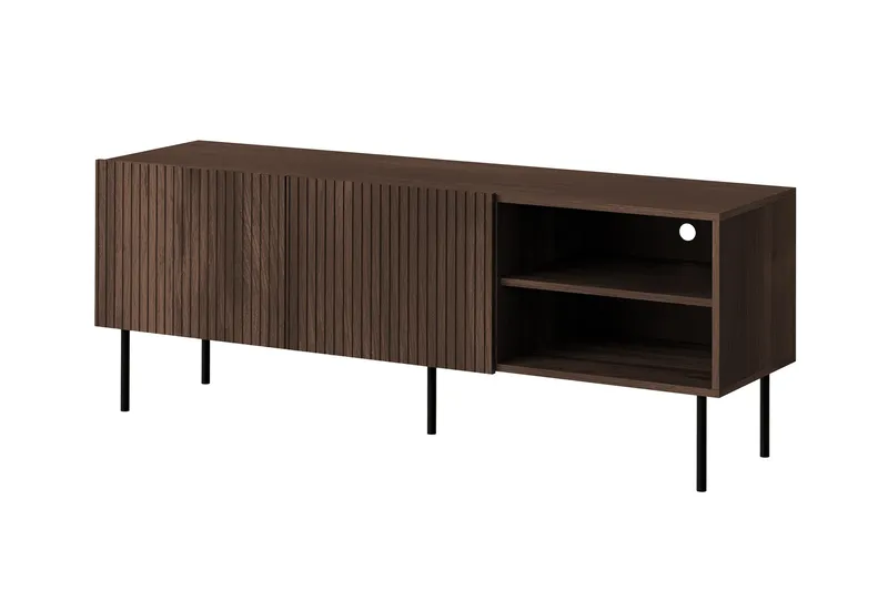 Hammarstrand Rillet TV-bænk mørkt træ med opbevaring – 42 cm dyb, 150 cm bred, 58 cm høj, Valnød