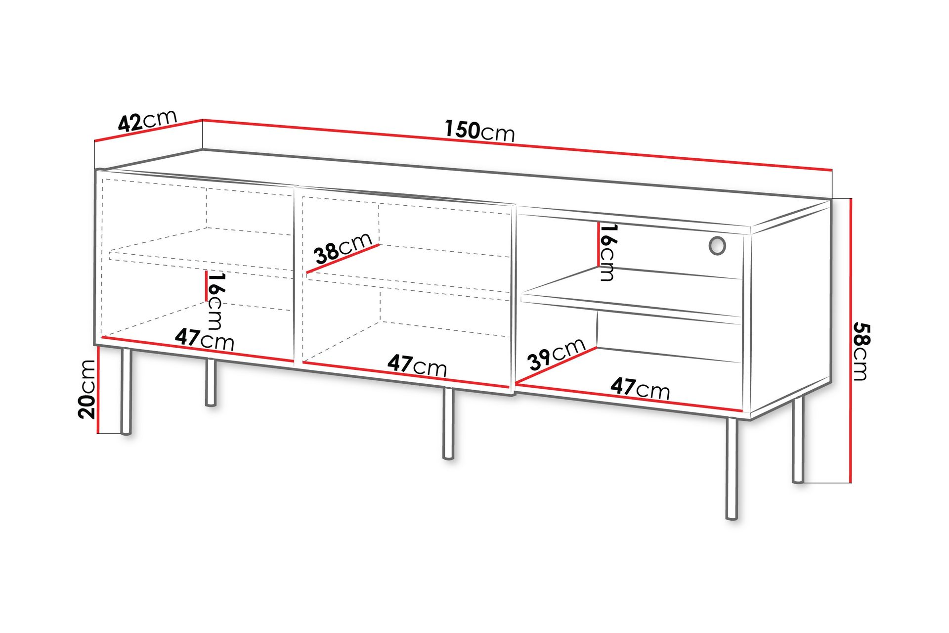 Hammarstrand Rillet TV-bænk mørkt træ med opbevaring – 42 cm dyb, 150 cm bred, 58 cm høj - Valnød - Møbler - TV borde & mediemøbler - TV-borde