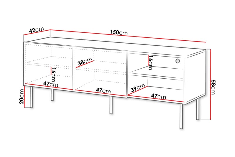 Hammarstrand Rillet TV-bænk mørkt træ med opbevaring – 42 cm dyb, 150 cm bred, 58 cm høj - Valnød - Møbler - TV borde & mediemøbler - TV-borde