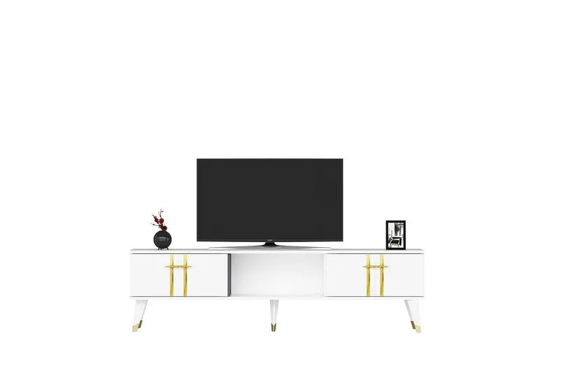 Harsum Tv-bænk 150 cm, Hvid/Guld