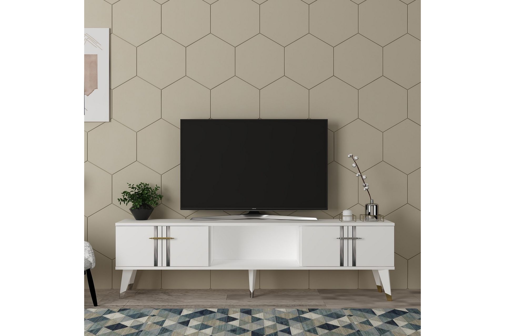 Harsum Tv-bænk 150 cm - Hvid/Sølv - Møbler - TV borde & mediemøbler - TV-borde