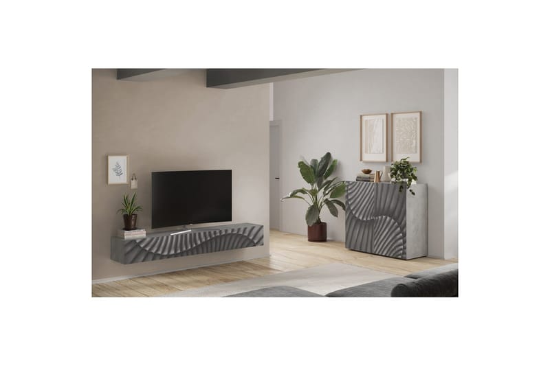 Hawell Væghængt TV-bord 210 cm - Grå - Møbler - TV borde & mediemøbler - TV-borde