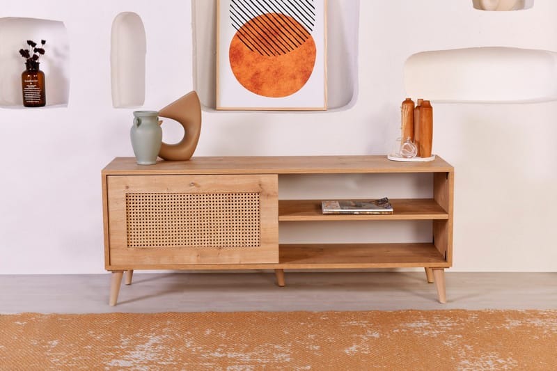 Hazeran Gulvstående Tv-bord 138 cm med Opbevaring i Eg - Brun - Møbler - TV borde & mediemøbler - TV-borde
