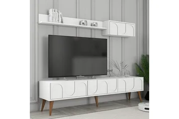 Hazim Fritstående og Vægmonteret TV-bord 180 cm med Opbevaring i Valnød - Hvid - Møbler - TV borde & mediemøbler - TV-borde