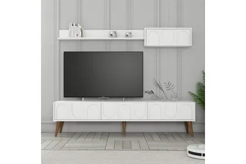 Hazim Fritstående og Vægmonteret TV-bord 180 cm med Opbevaring i Valnød - Hvid - Møbler - TV borde & mediemøbler - TV-borde