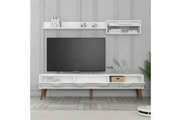Hazim Fritstående og Vægmonteret TV-bord 180 cm med Opbevaring i Valnød - Hvid - Møbler - TV borde & mediemøbler - TV-borde