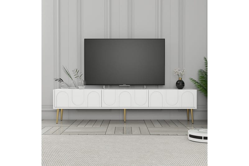 Hazim Fritstående Tv-bord 180 cm med Opbevaring i Malet Træ - Hvid - Møbler - TV borde & mediemøbler - TV-borde