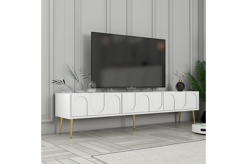 Hazim Fritstående Tv-bord 180 cm med Opbevaring i Malet Træ - Hvid - Møbler - TV borde & mediemøbler - TV-borde