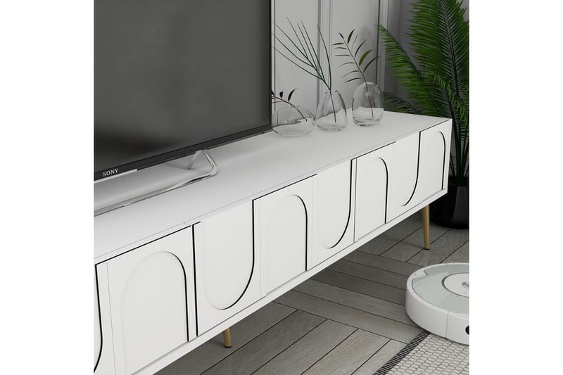 Hazim Fritstående Tv-bord 180 cm med Opbevaring i Malet Træ - Hvid - Møbler - TV borde & mediemøbler - TV-borde