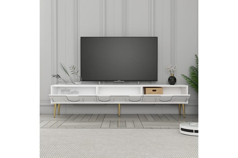 Hazim Fritstående Tv-bord 180 cm med Opbevaring i Malet Træ - Hvid - Møbler - TV borde & mediemøbler - TV-borde