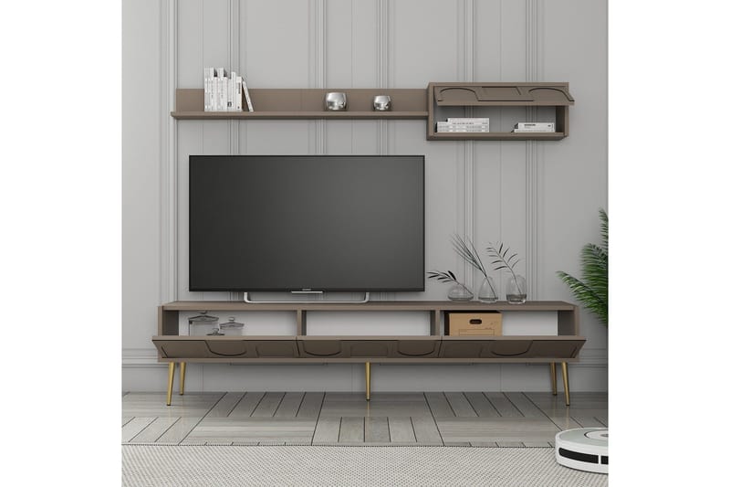 Hazim Fritstående Tv-bord 180 cm med Opbevaring i Malet Træ - Taupe - Møbler - TV borde & mediemøbler - TV-borde