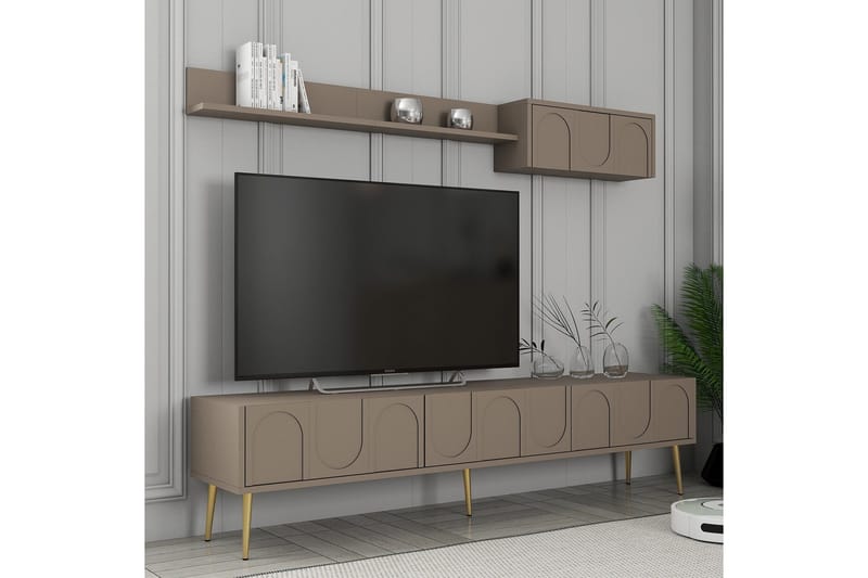 Hazim Fritstående Tv-bord 180 cm med Opbevaring i Malet Træ - Taupe - Møbler - TV borde & mediemøbler - TV-borde