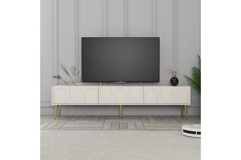 Hazim Tv-bænk 180 cm - Creme/Guld - Møbler - TV borde & mediemøbler - TV-borde