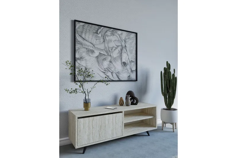 Hazle Gulvstående Tv-bænk 120 cm med Opbevaring i Træ - Beige - Møbler - TV borde & mediemøbler - TV-borde