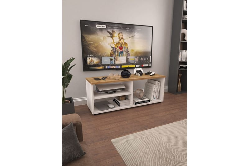 Hollowmere Tv-bænk 115 cm - Mellemfarvet træ/Hvid - Møbler - TV borde & mediemøbler - TV-borde