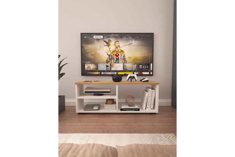 Hollowmere Tv-bænk 115 cm - Mellemfarvet træ/Hvid - Møbler - TV borde & mediemøbler - TV-borde