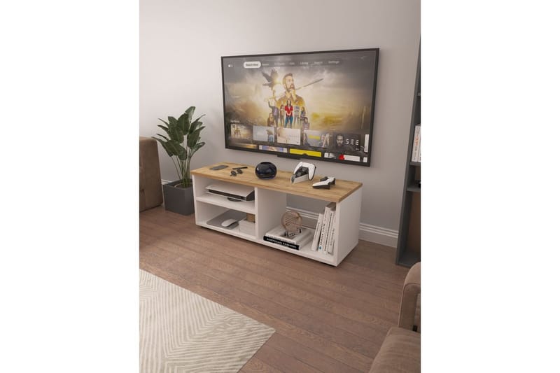 Hollowmere Tv-bænk 115 cm - Mellemfarvet træ/Hvid - Møbler - TV borde & mediemøbler - TV-borde