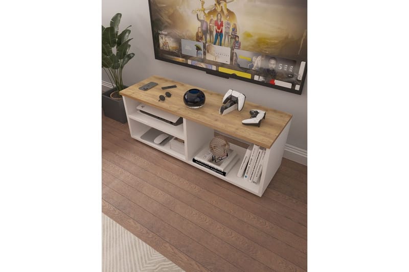 Hollowmere Tv-bænk 115 cm - Mellemfarvet træ/Hvid - Møbler - TV borde & mediemøbler - TV-borde