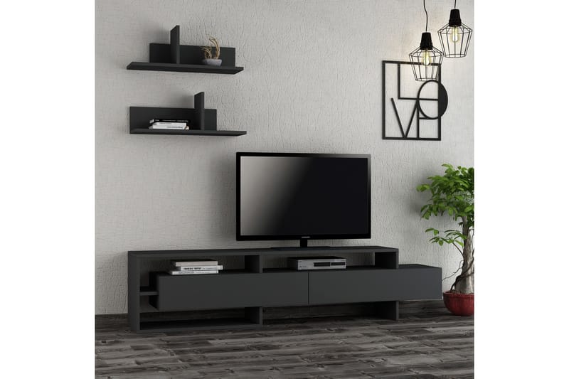 Homitis TV-bænk med væghylder - Mørkegrå - Tv-møbelsæt