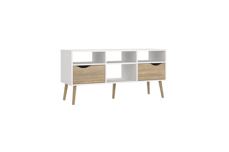 Hostafranc Gulvstående TV-bænk 117,2 cm med Opbevaring i Eg - Hvid|Beige - Møbler - TV borde & mediemøbler - TV-borde