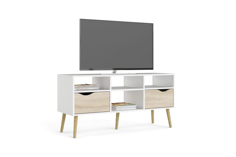 Hostafranc Gulvstående TV-bænk 117,2 cm med Opbevaring i Eg - Hvid|Beige - Møbler - TV borde & mediemøbler - TV-borde