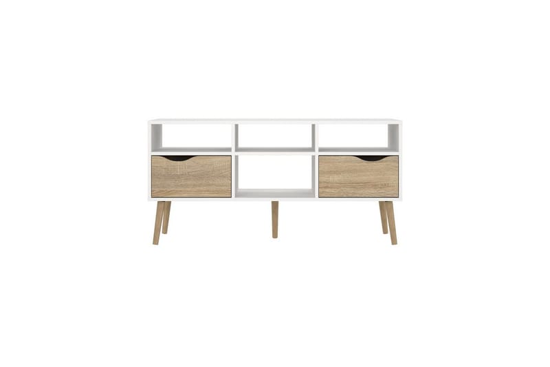 Hostafranc Gulvstående TV-bænk 117,2 cm med Opbevaring i Eg - Hvid|Beige - Møbler - TV borde & mediemøbler - TV-borde