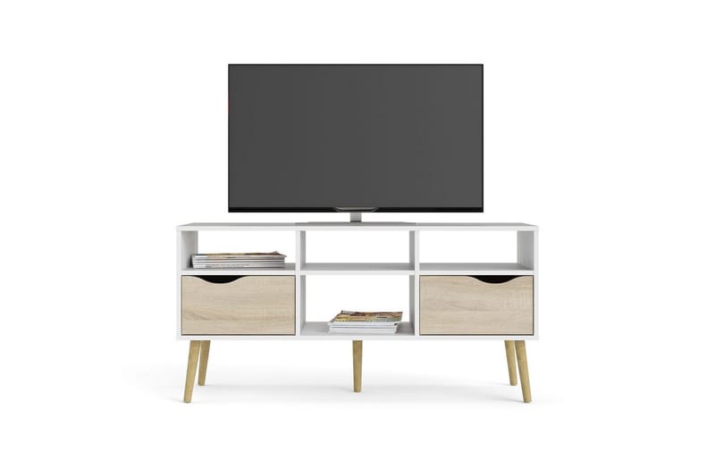 Hostafranc Gulvstående TV-bænk 117,2 cm med Opbevaring i Eg - Hvid|Beige - Møbler - TV borde & mediemøbler - TV-borde