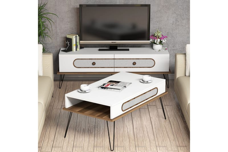 Hovdane TV-møbelsæt 145 cm - Hvid - Tv-møbelsæt