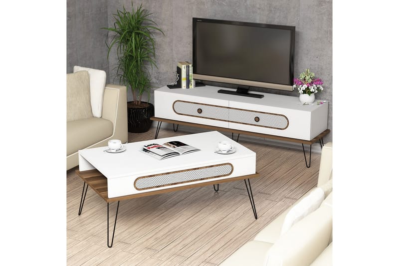 Hovdane TV-møbelsæt 145 cm - Hvid - Tv-møbelsæt