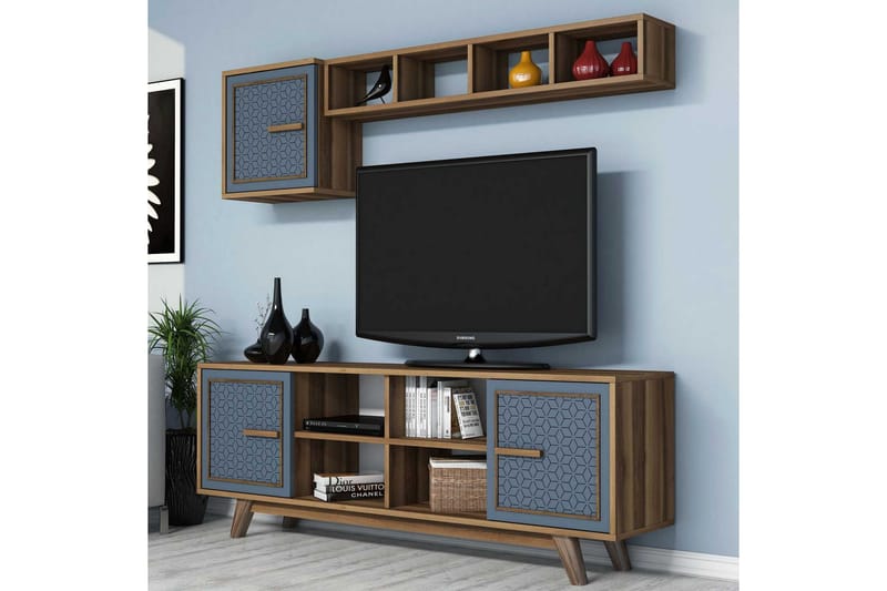 Hovdane TV-møbelsæt 160 cm - Brun / blå - Tv-møbelsæt