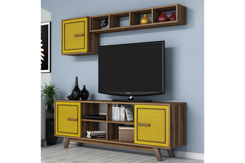 Hovdane TV-møbelsæt 160 cm - Brun / gul - Tv-møbelsæt